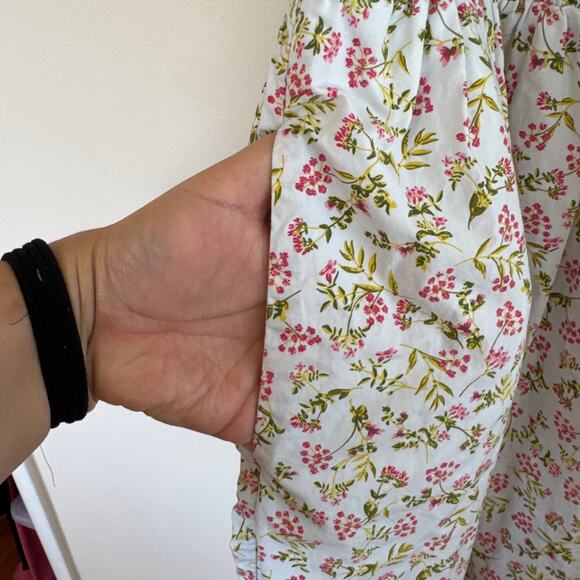 J. Crew Meadow Floral Smocked Dress Light Blue Pink Slit Short Puff Sleeve Sz S - Picture 5 of 7